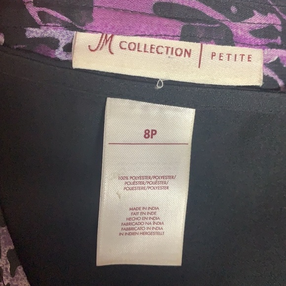 JM collection Petite Black/Purple Floral Print Semi Shear Blouse Size 8P - Picture 10 of 14